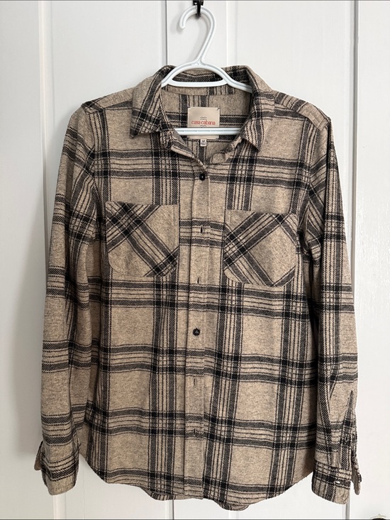 Casa Cabana Tops - Casa Cabana Women's Tan Plaid Button-Down Shirt